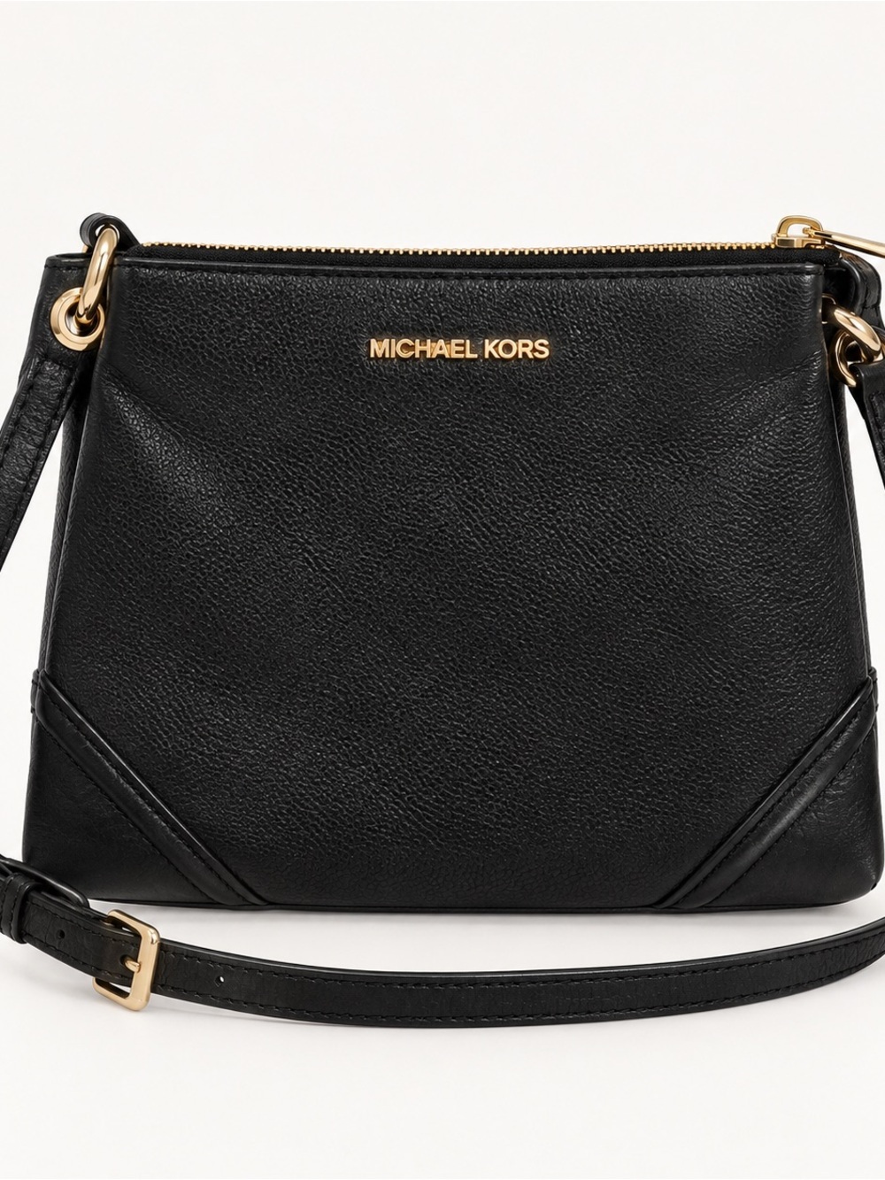 MICHAEL KORS Black Leather Crossbody with Gold Hardware